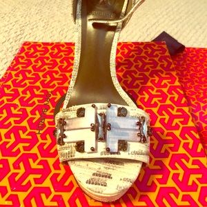 Viola Lizard Print Leather Heels w/Lucite T’s